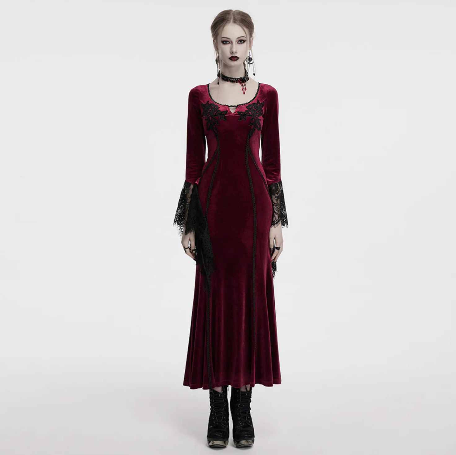 Velvet Lace Dress OQ-850 [RED]