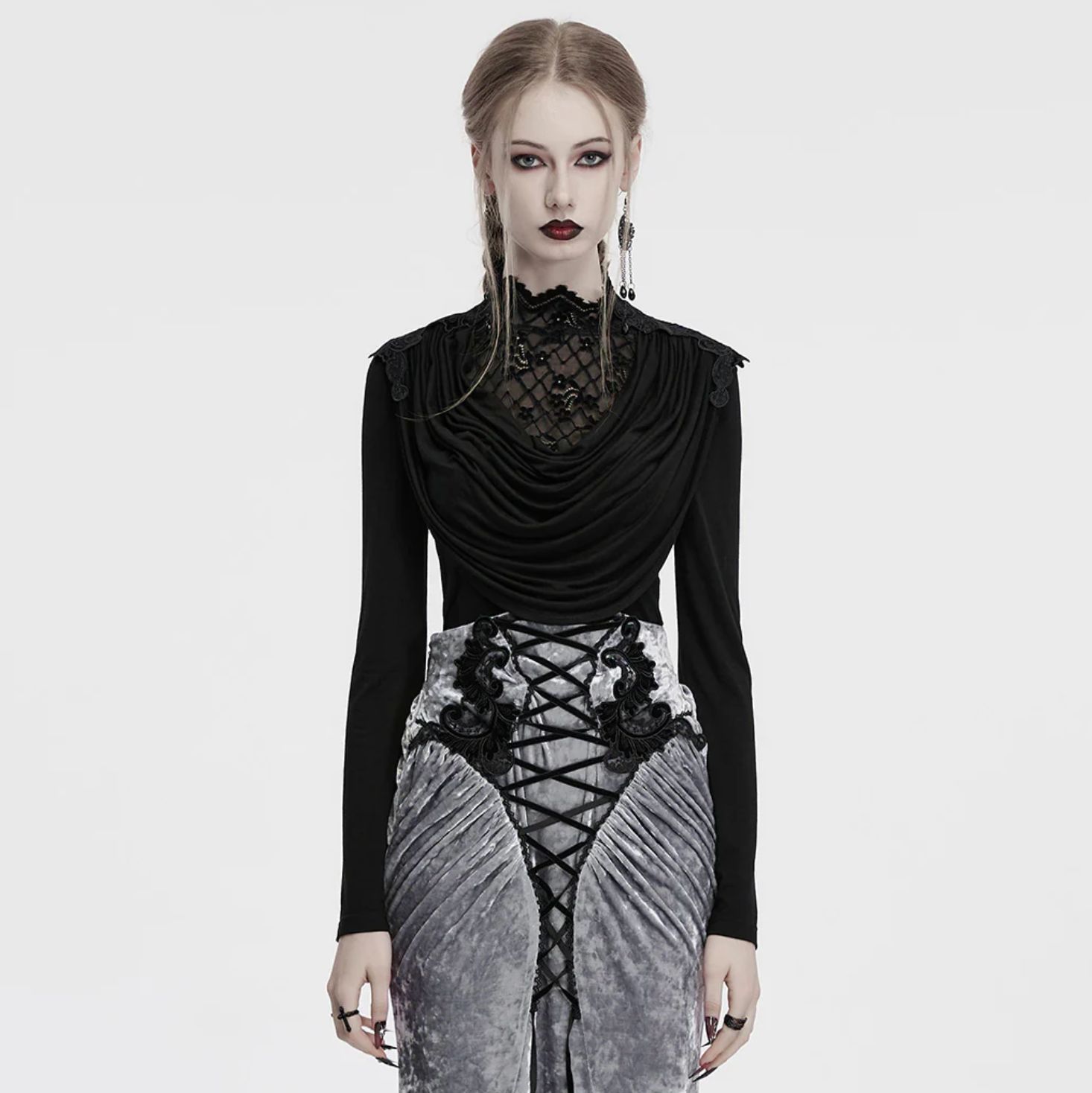 Draped Collar Lace Shirt OT-988