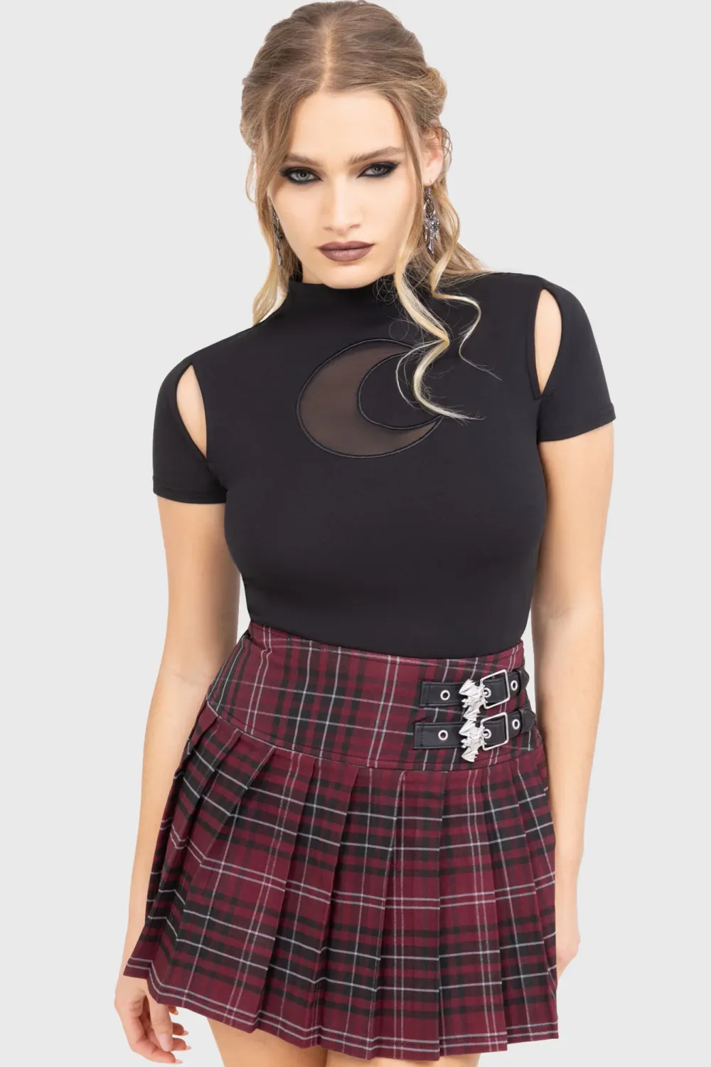 Bat Girl Burgundy Tartan Mini Skirt [BURGUNDY TARTAN]