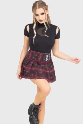 Bat Girl Burgundy Tartan Mini Skirt [BURGUNDY TARTAN]