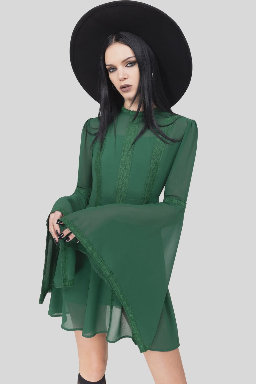 Begone Long Sleeve Mini Dress [GREEN]