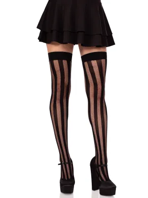 Thigh Hi Fishnet Stockings &amp; Opaque Stripes / LA622