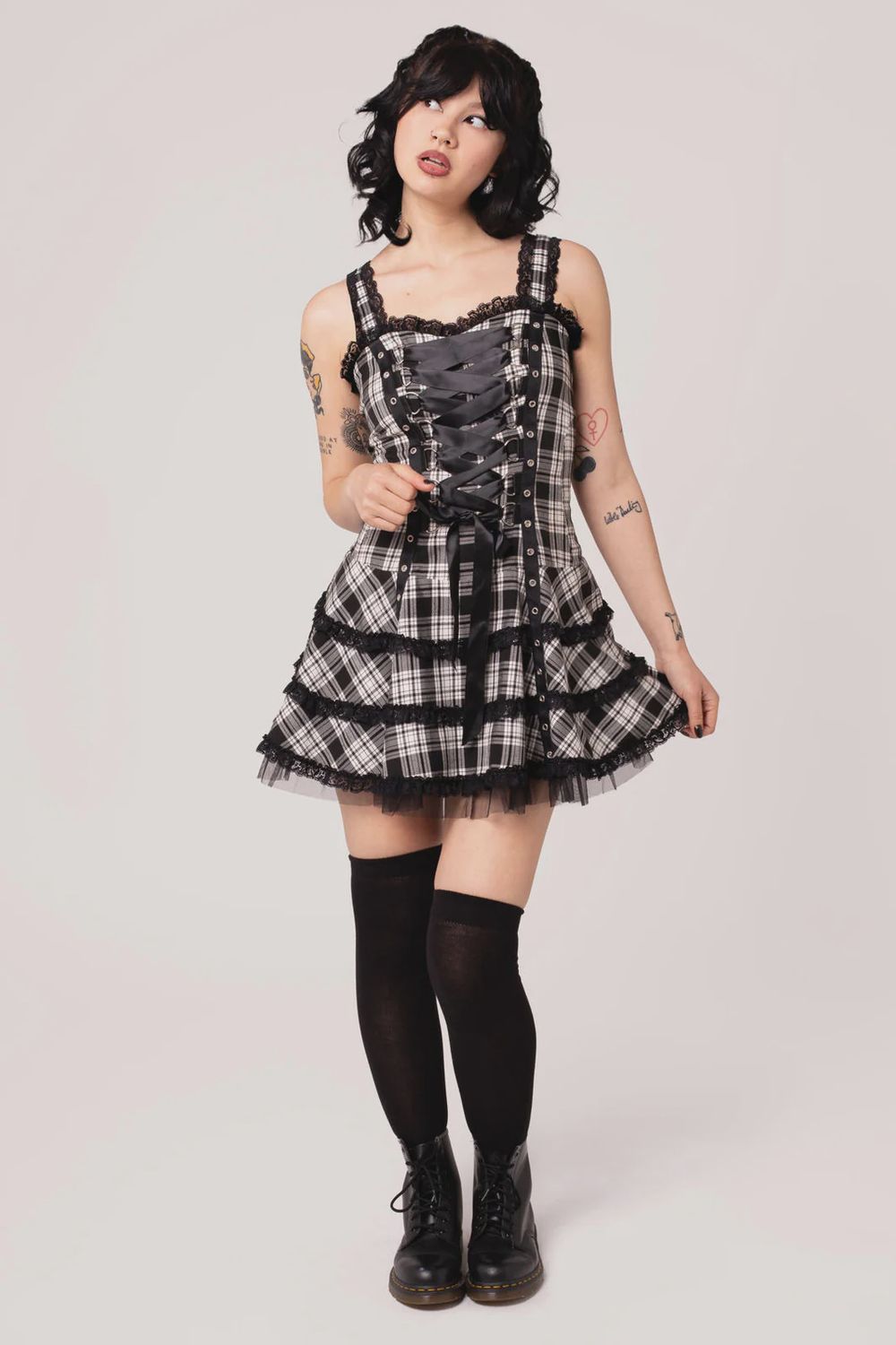 Harley Dress [WHITE TARTAN]