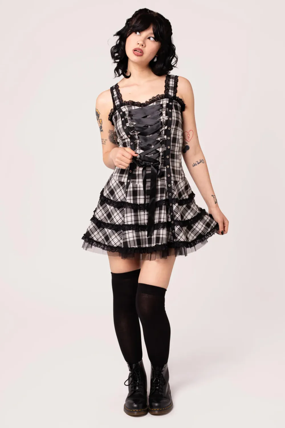 Harley Dress [WHITE TARTAN]
