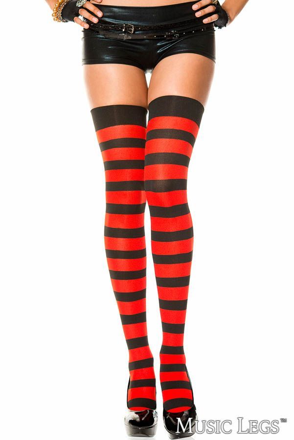 Striped Thigh-High Stockings [RED] / ML4701