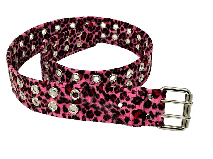 Pink Fuzzy Leopard Print 2 Row Grommet Belt - BT145L
