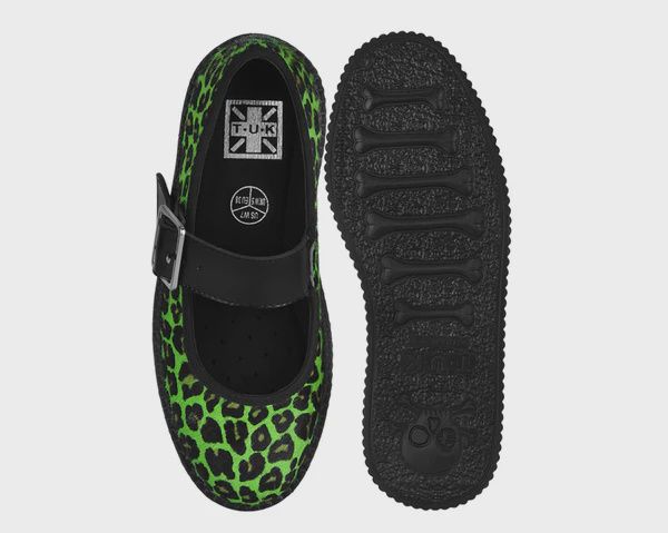 Green Leopard Cow Hair Mondo Mary Jane Shoes [V3413L]