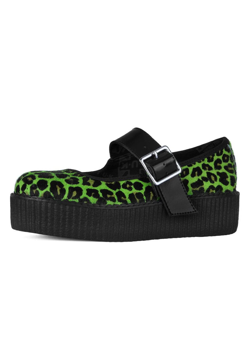 Green Leopard Cow Hair Mondo Mary Jane Shoes [V3413L]