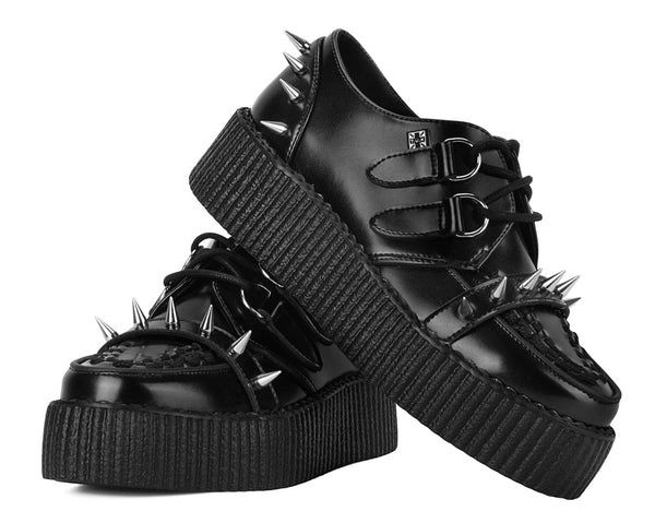 Black Leather Spike Viva Mondo Creeper [V3341]