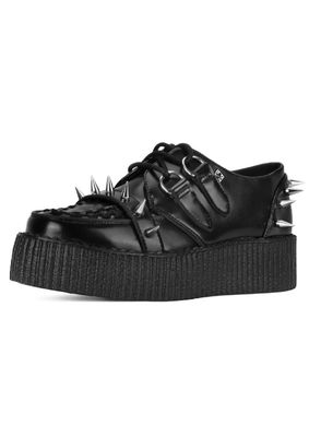 Black Leather Spike Viva Mondo Creeper [V3341]