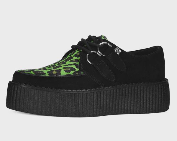 Black &amp; Green Leopard Suede Mondo Creeper [V3412]