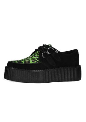 Black &amp; Green Leopard Suede Mondo Creeper [V3412]