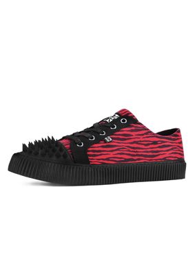 Black &amp; Red Zebra Print Spike Toe Lace Up Sneaker [A3481]