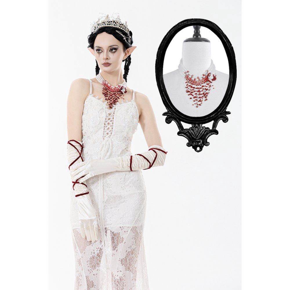 Necklace With Red Pearls and a Flower ACK159