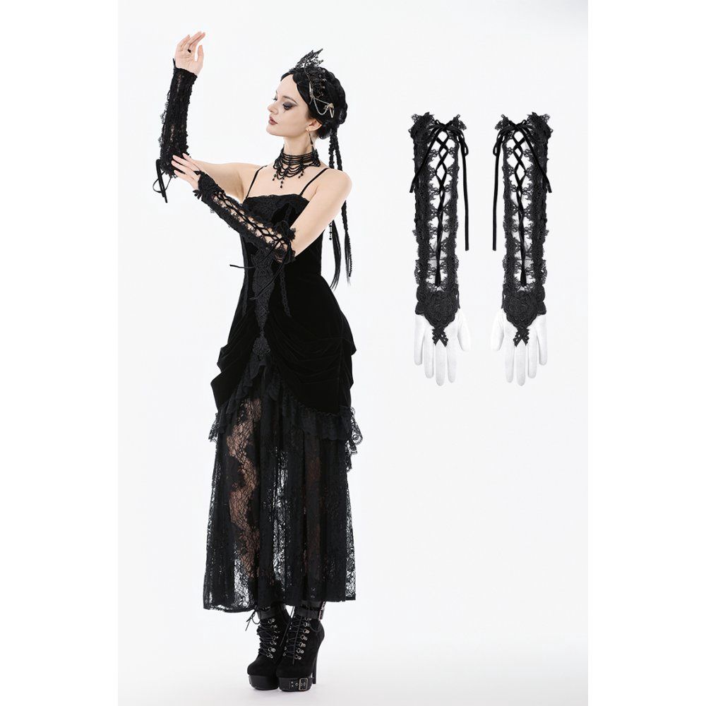 Lace Gloves with Ribbons AGL029