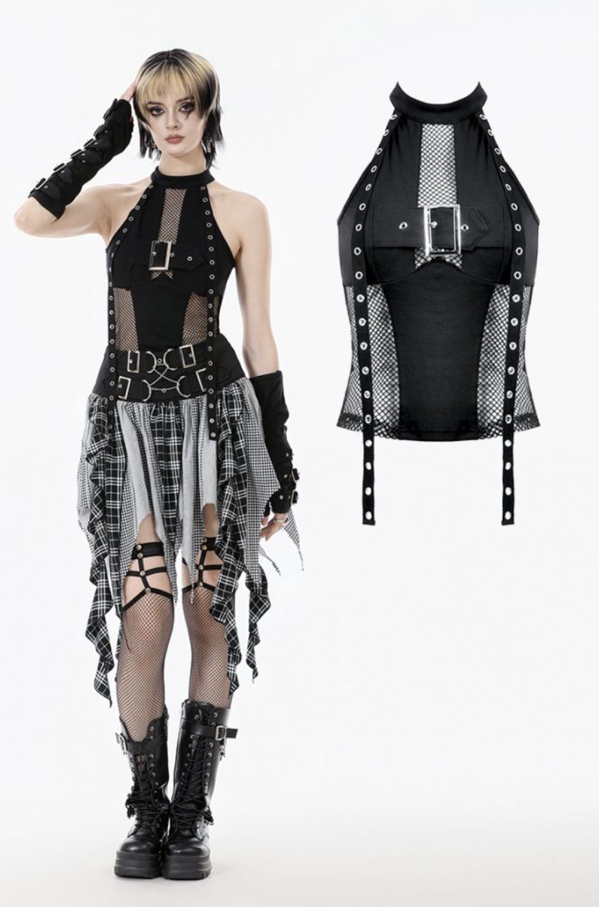 Top with Mesh and Buckle TW662