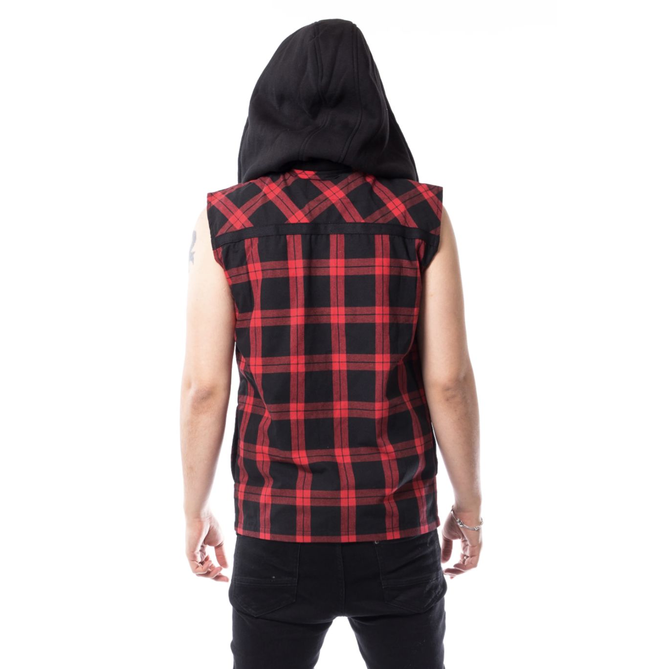 Eetu Plaid Sleeveless Hooded Shirt