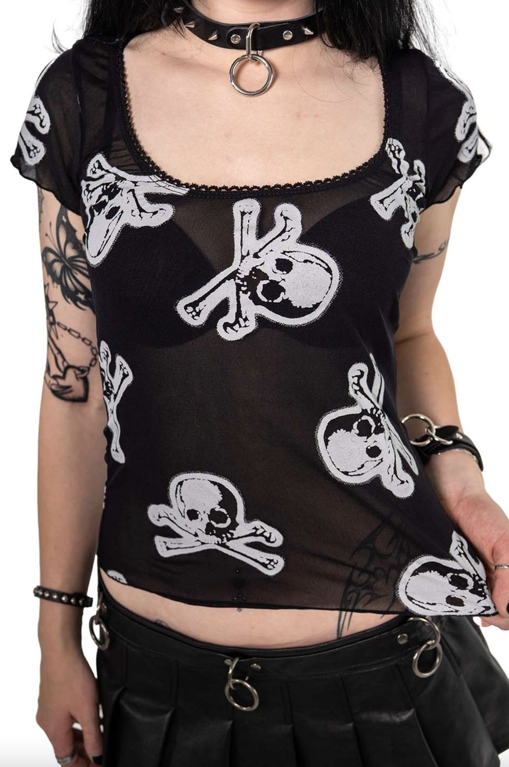 Mesh Skull and Cross Bones Top [LS-255]