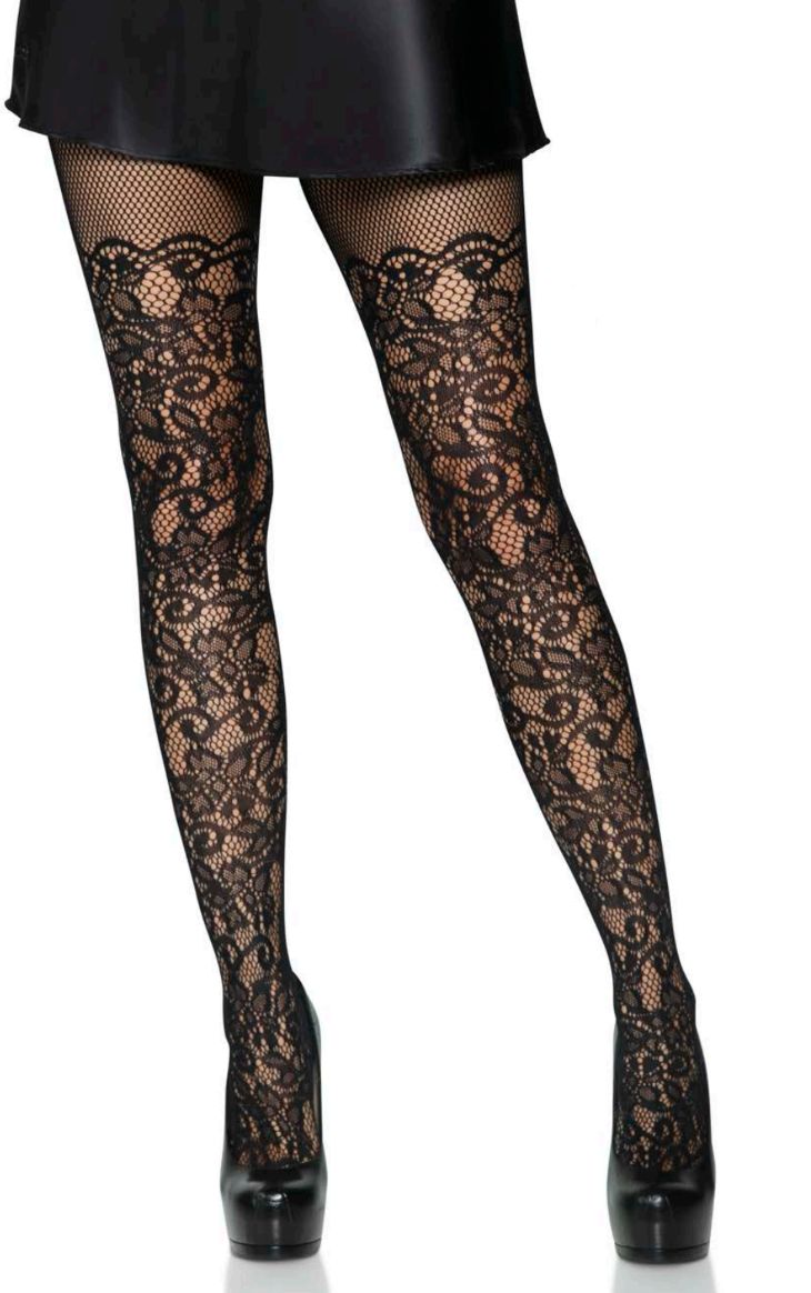 Floral Vine Net Pantyhose / LA9954BK