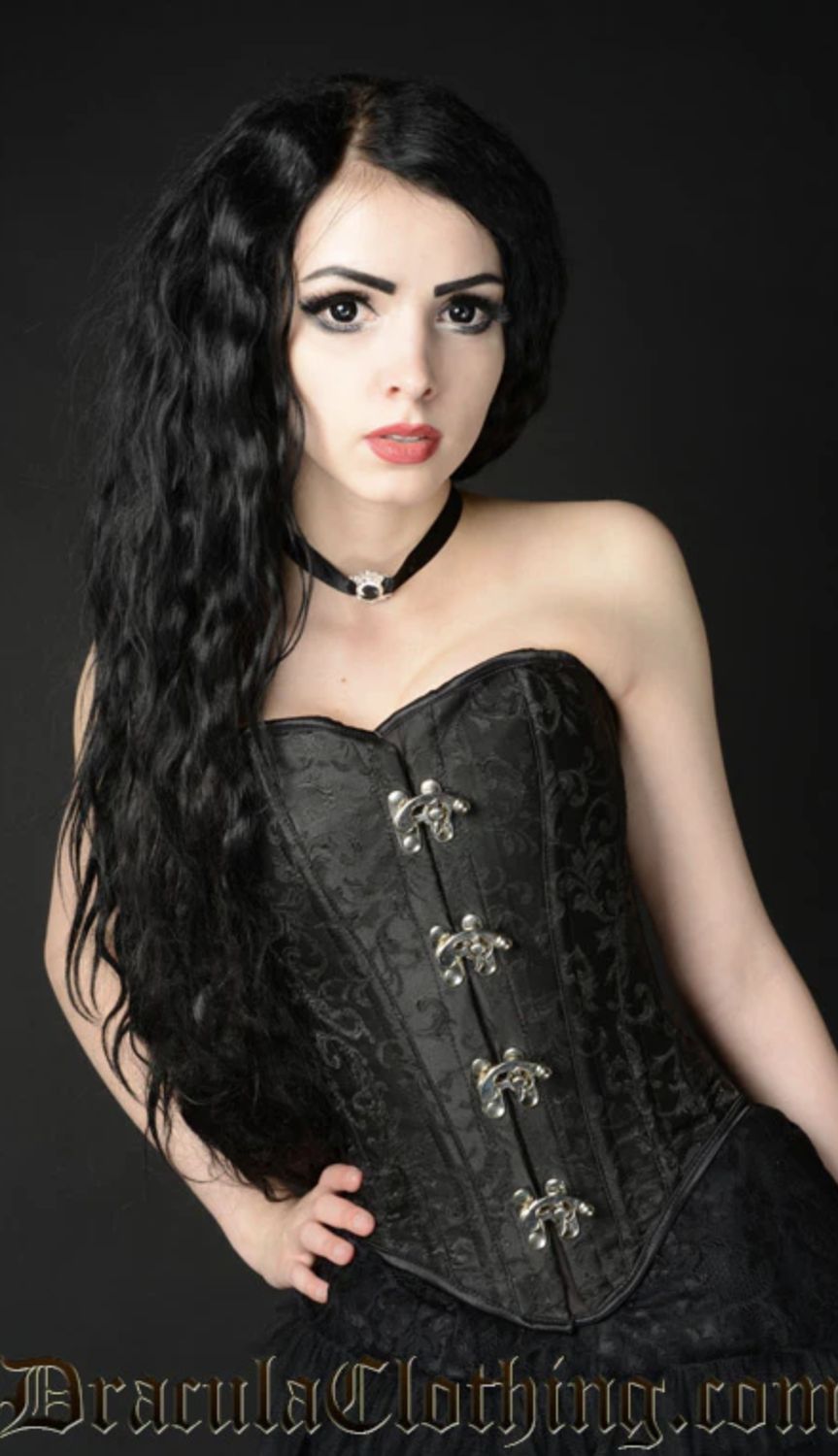 Black Overbust Corset Clasp  Brocade