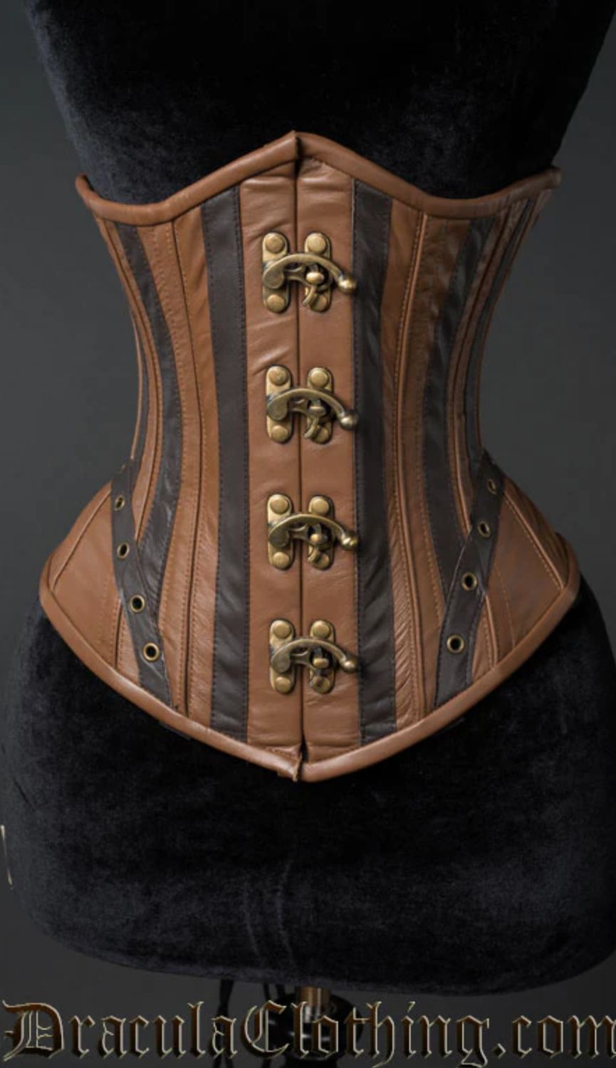 Brown Steampunk Clasp Inverse Faux Cuir Underbust Corset