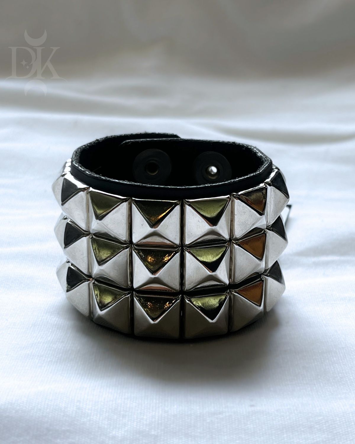Genuine Leather Bracelet with Silver Square Studs - MADE IN QUEBEC