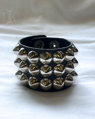 Bracelet en Vrai Cuir avec Studs UK Argent - FAIT AU QUEBEC