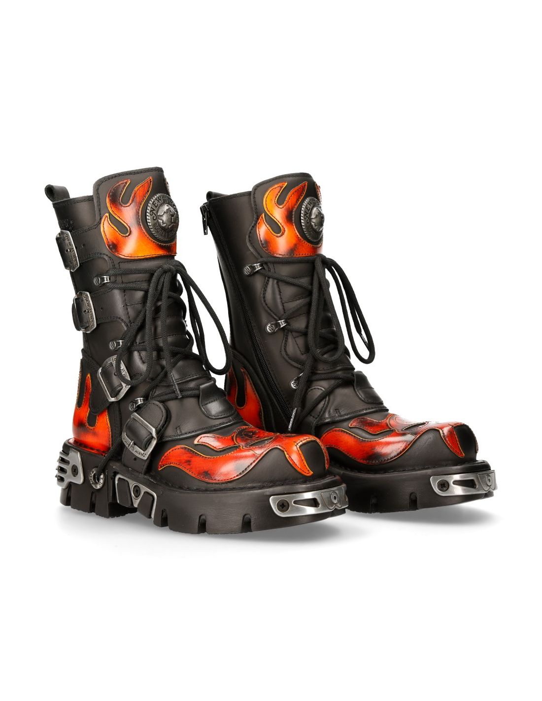 Punk-Rock Metallic Flame Leather Boots - M-107-S1