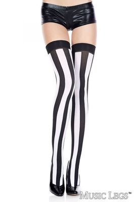 Black and White Striped Thigh High Stockings ML4219