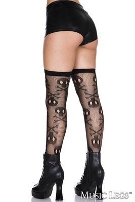 Stockings Thigh Hi Fishnet Skulls ML4513