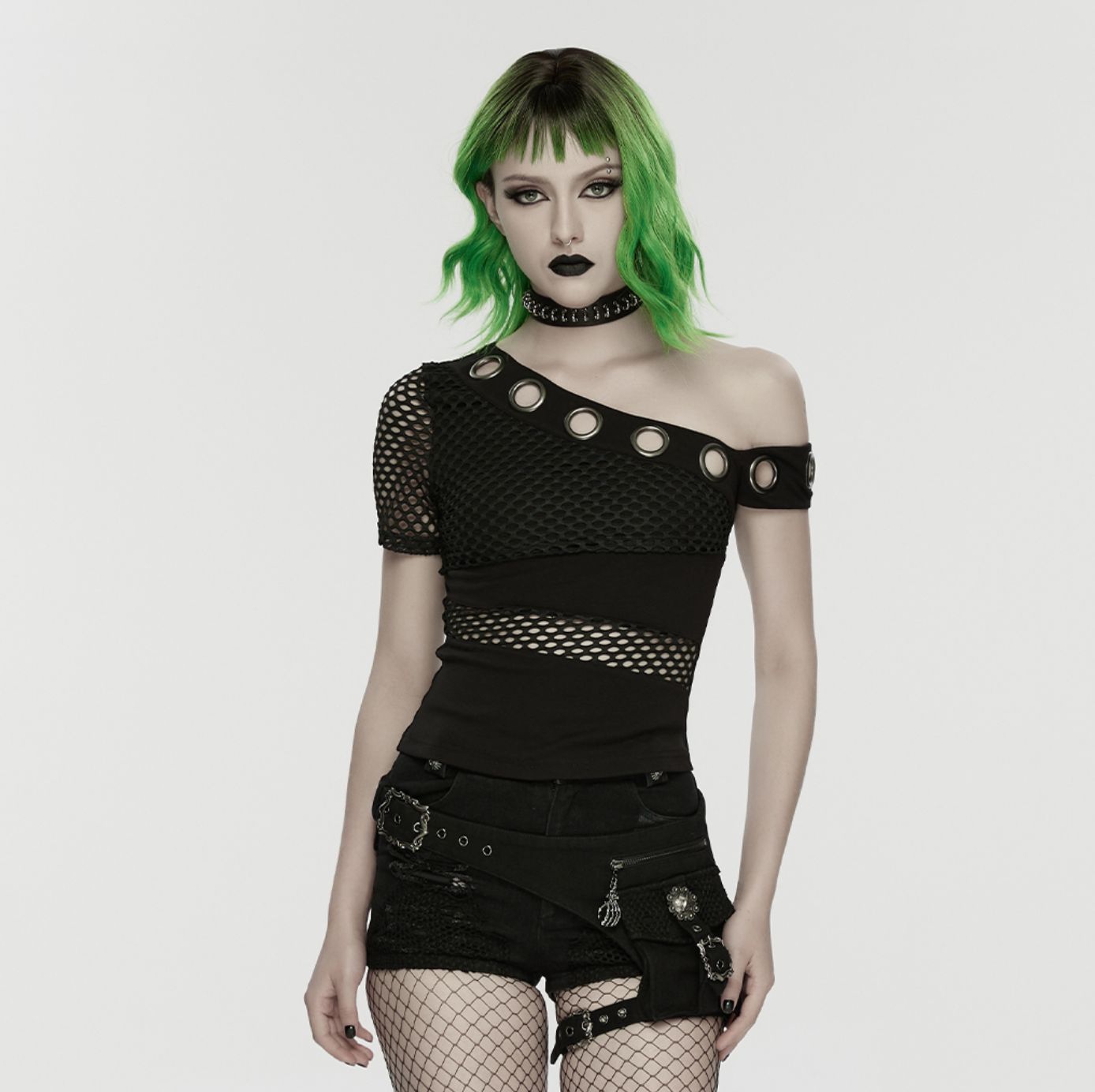 Punk Denim Shorts WK-767 with Leg Harness