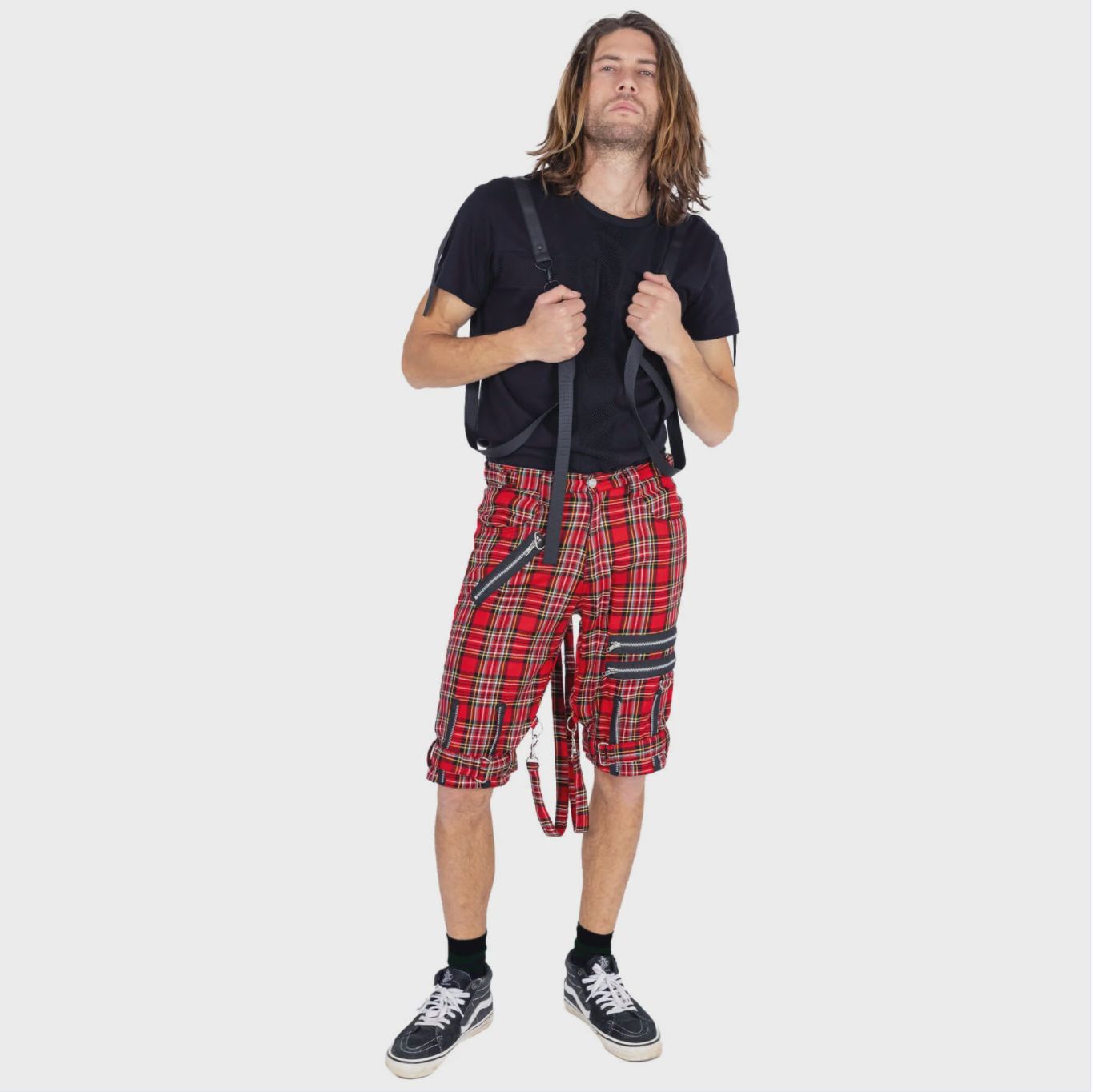 Kahleb Shorts [RED TARTAN] [PLUS] - 3/4 Mens Punk Shorts
