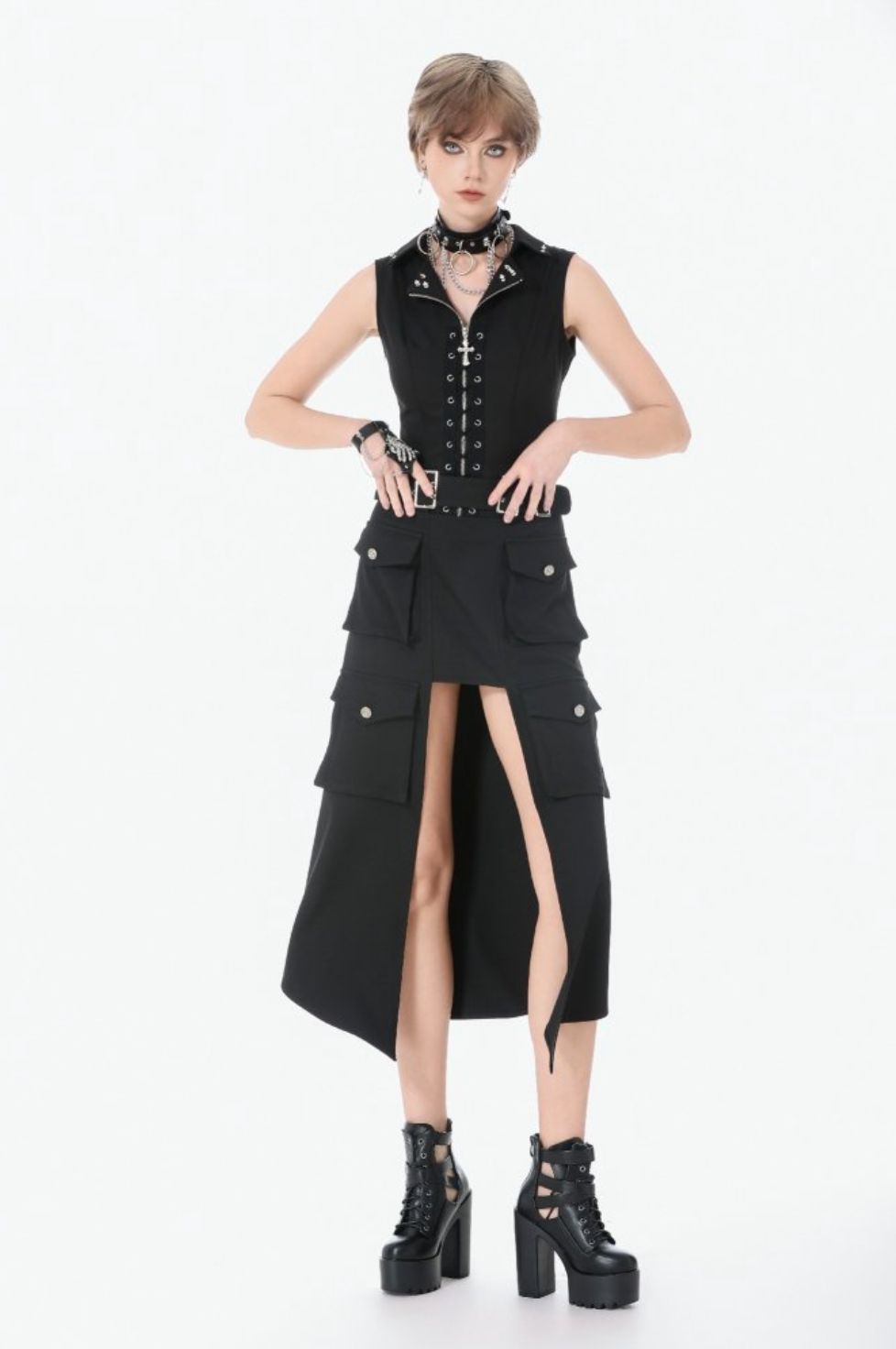 Studded Lace-Up Corset Vest TW681 [PLUS]