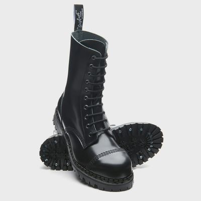 Black Hi-Shine 10 Eye Steel Toe Capped Derby Boot in Real Leather - [GF10-1980-BK]