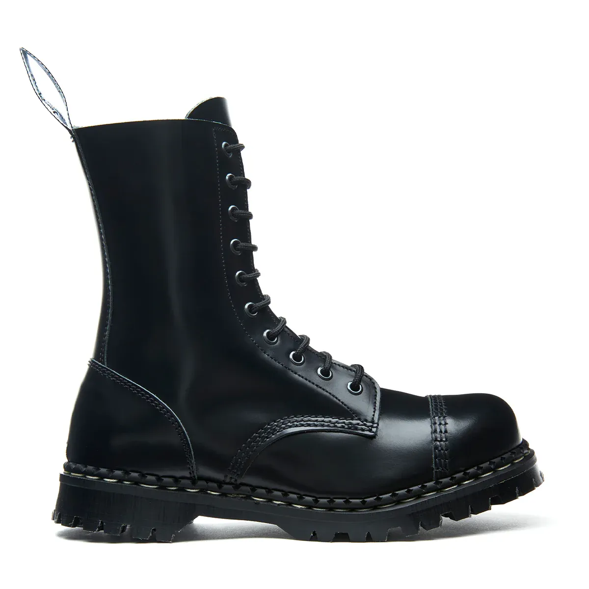 Black Hi-Shine 10 Eye Steel Toe Capped Derby Boot in Real Leather - [GF10-1980-BK]