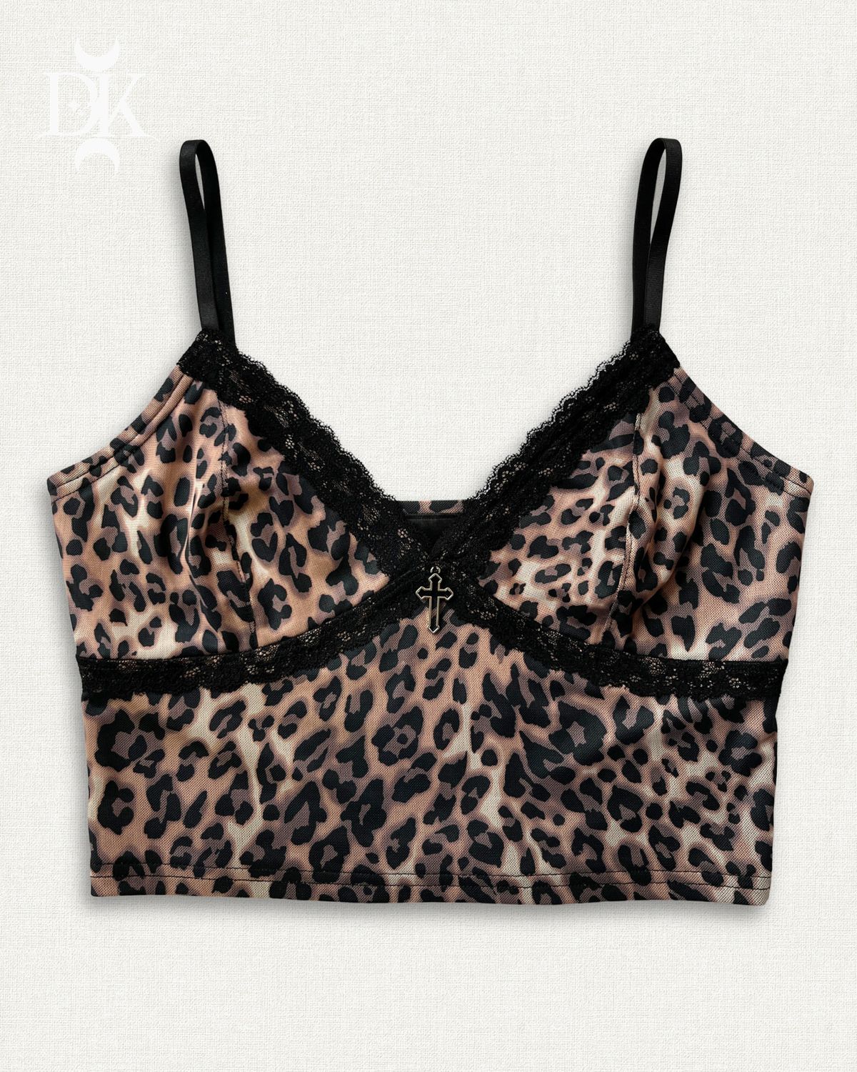 Brown Leopard Print Mini Camisole Ver. 2.0 with Cross Pendant - MADE IN QUEBEC