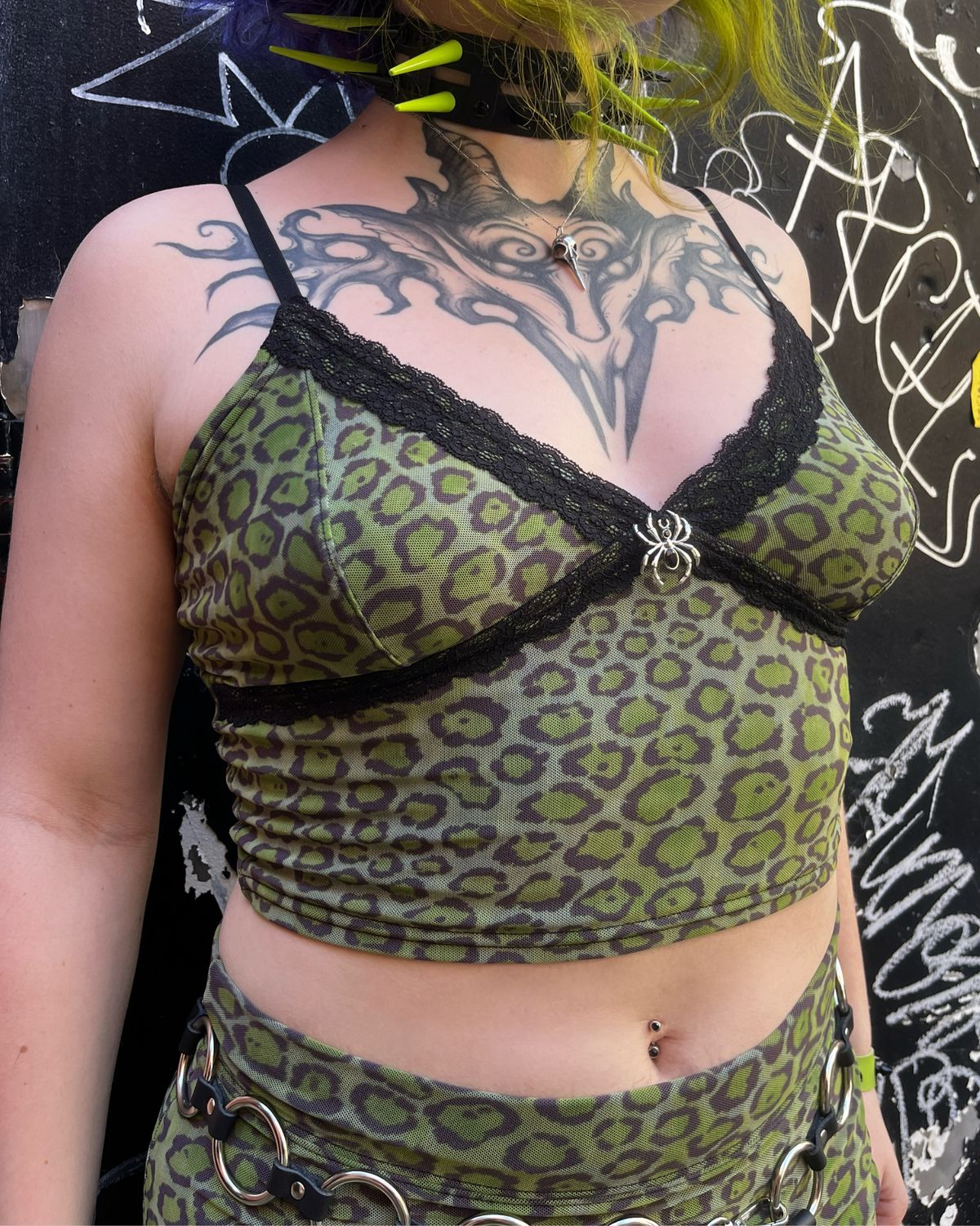 Ivy Green Leopard Print Mini Camisole with Bat Charm - MADE IN QUEBEC