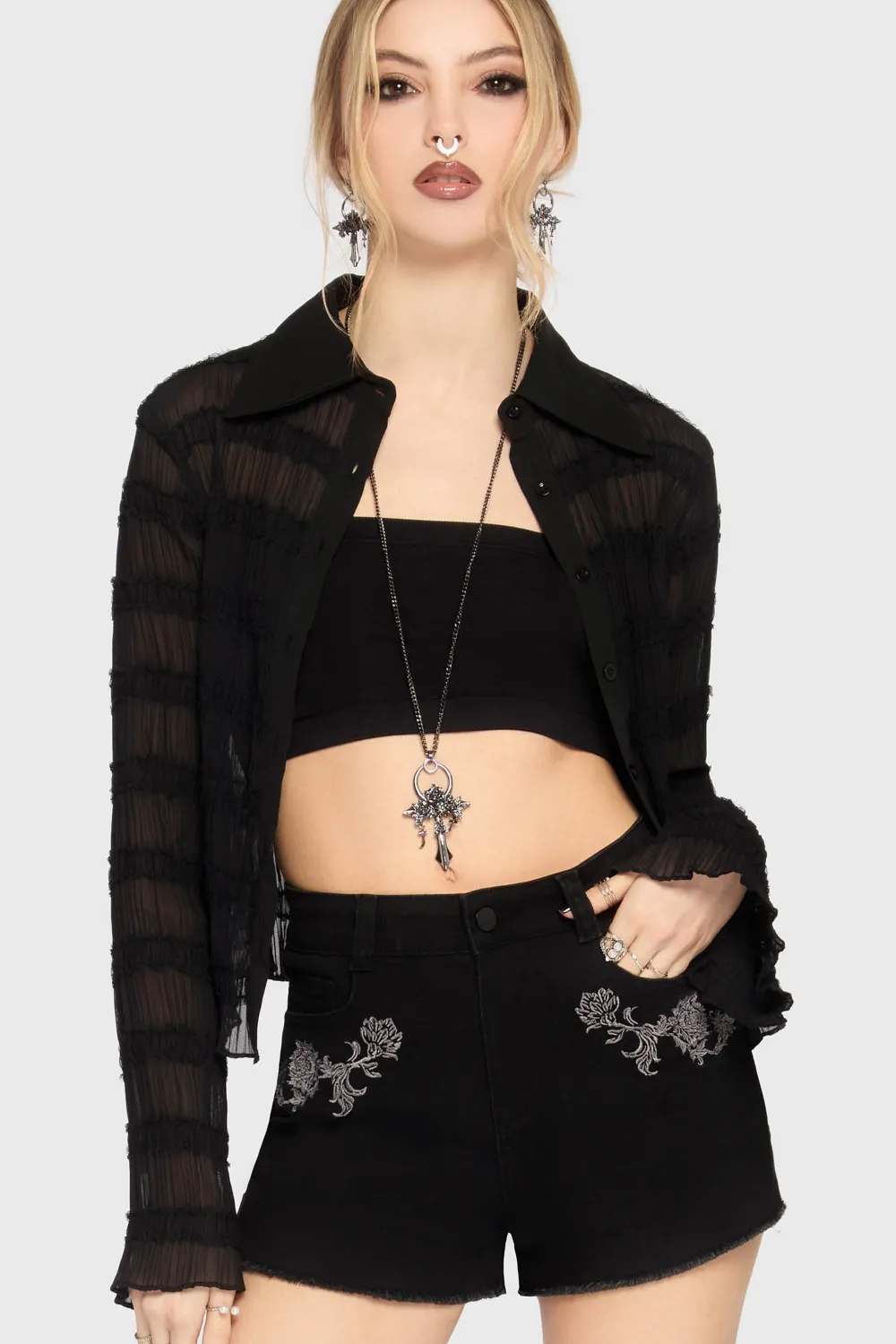 Gaia Adorned Embroidered Shorts
