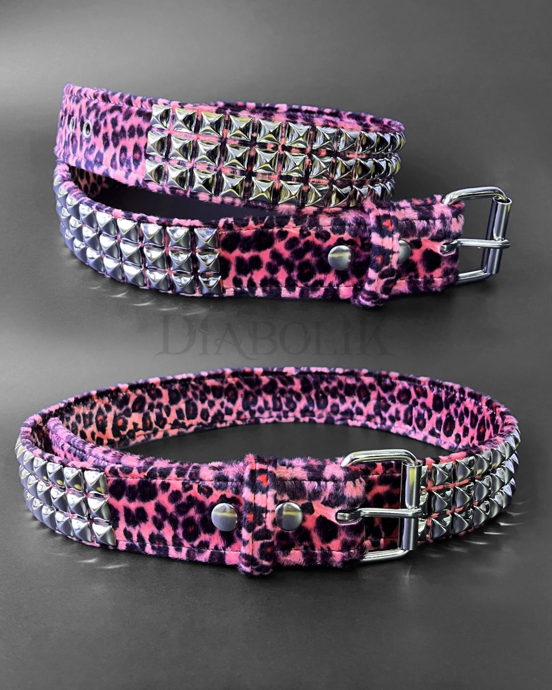 Pink Leopard Belt with Silver Studs BT104L-PINK [PLUS]