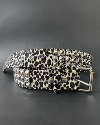 Brown Leopard Belt with Silver Stud BT104L-BRN [PLUS]