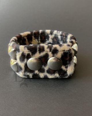 Brown Leopard Faux Fur Bracelet with Studs BC112L-BRN