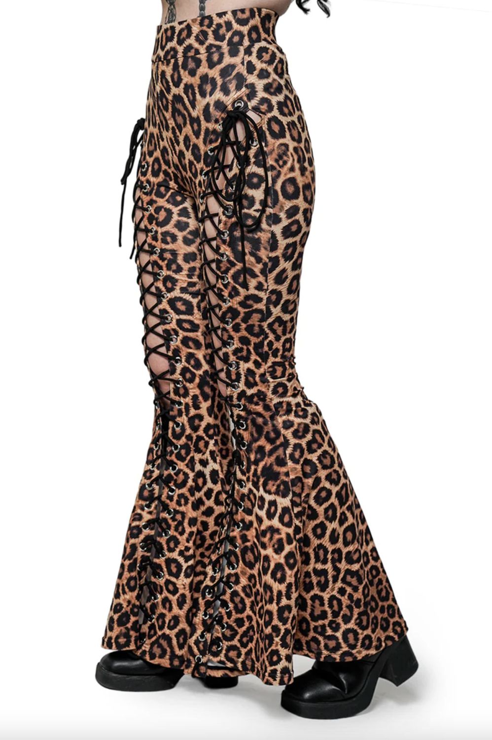 Leopard Alice Lace Up Flared Pants [Regular]