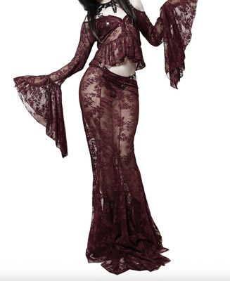 The Duchess Burgundy Lace Flared Sleeve Top [LS-189burg]