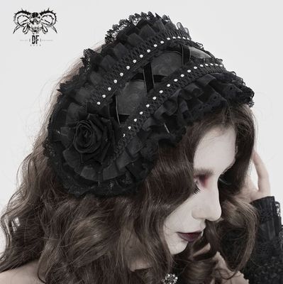 Headband with Lace and Black Roses AS27601