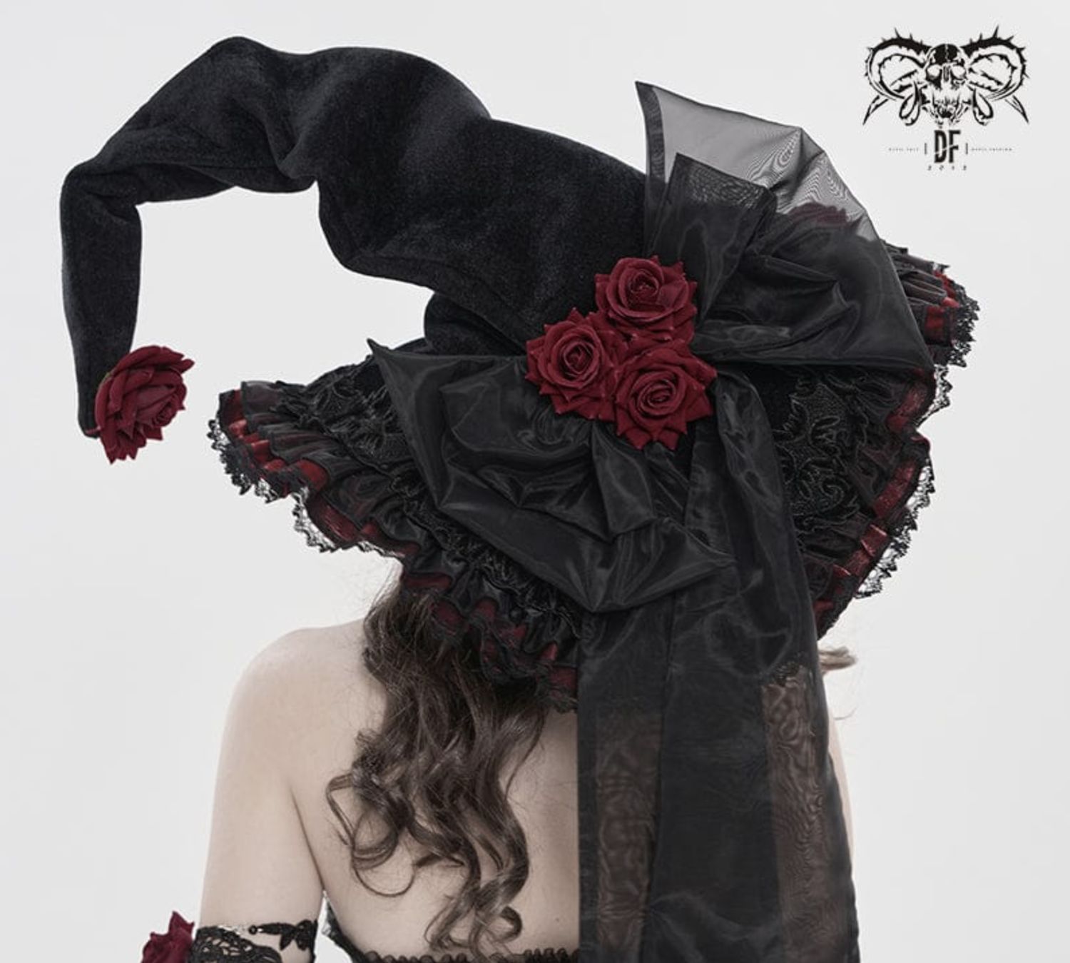 Black Witch Hat with Red Roses AS269