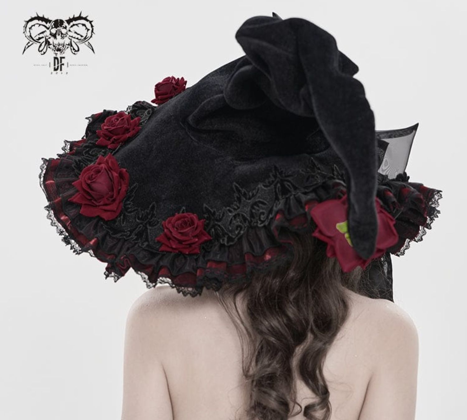 Black Witch Hat with Red Roses AS269