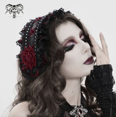 Headband with Black Lace and Red Roses AS27603