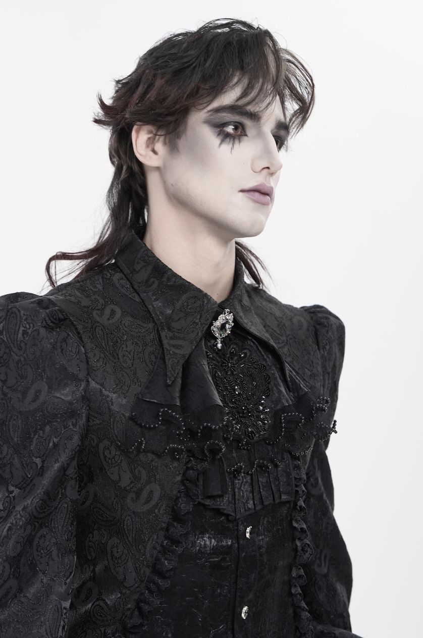 Black Jabot with Pearls AS28801