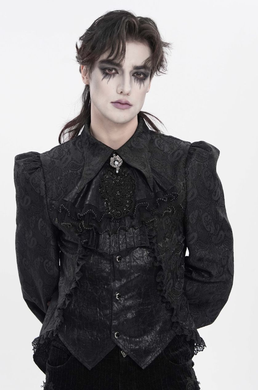Black Jabot with Pearls AS28801