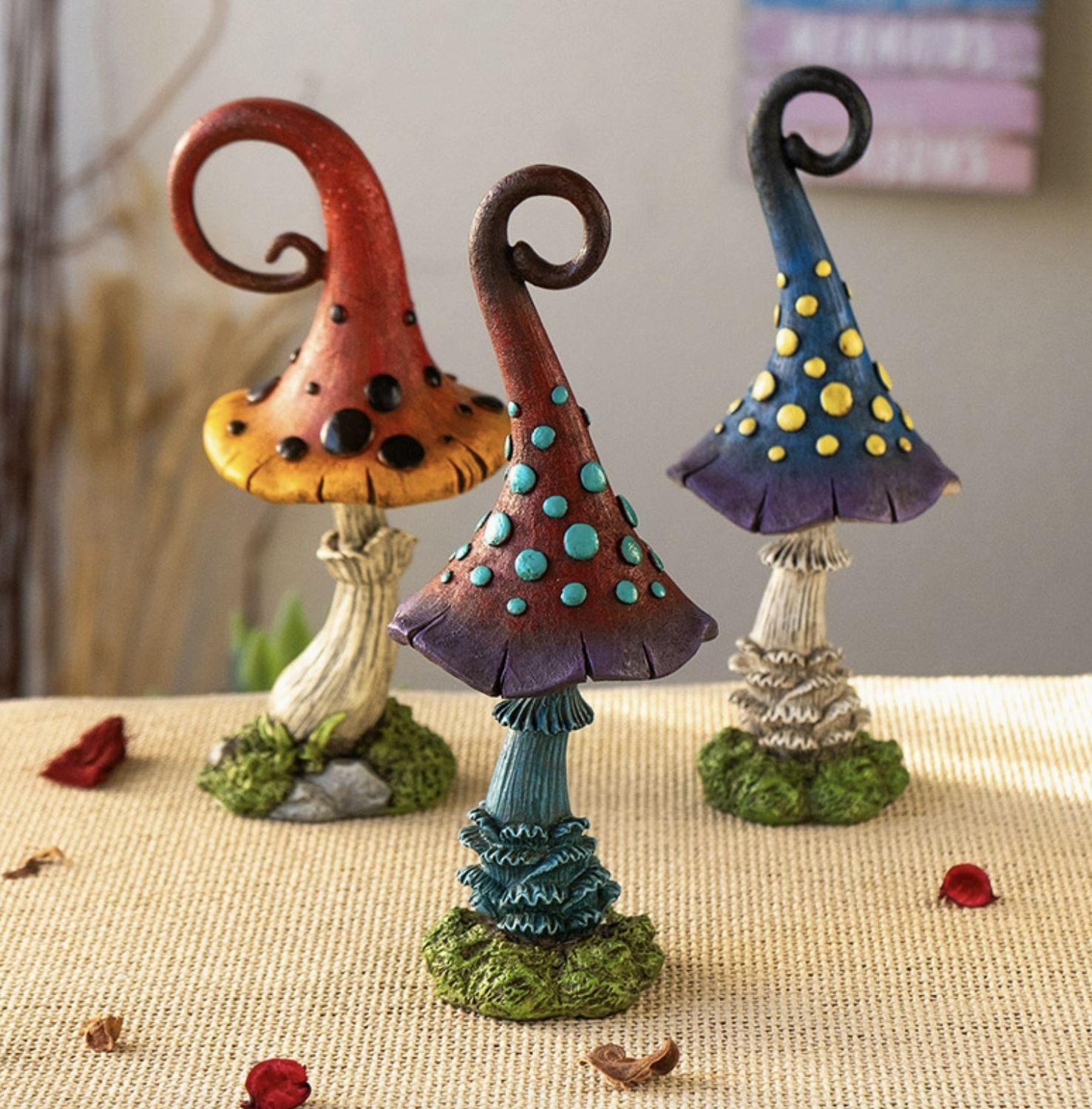 Set of 3 Decorative Magic Mushrooms for Home and Garden